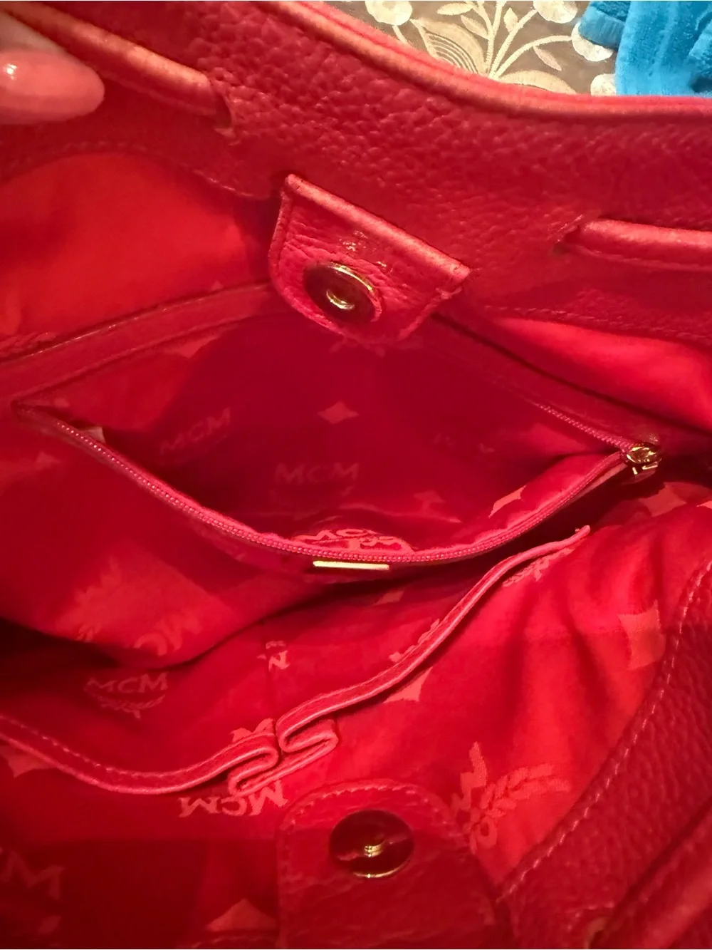 MCM Red Leather Bucket Bag - Picture 9 of 13